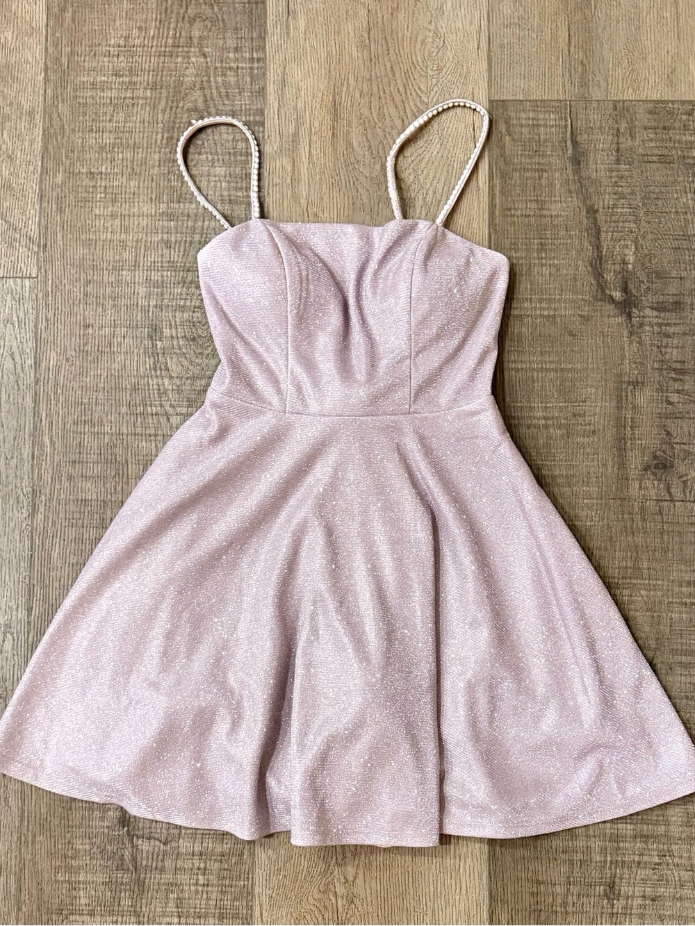 City Studio Pink Glitter Fit & Flare Party Dress w/ Bow Back Women’s XS